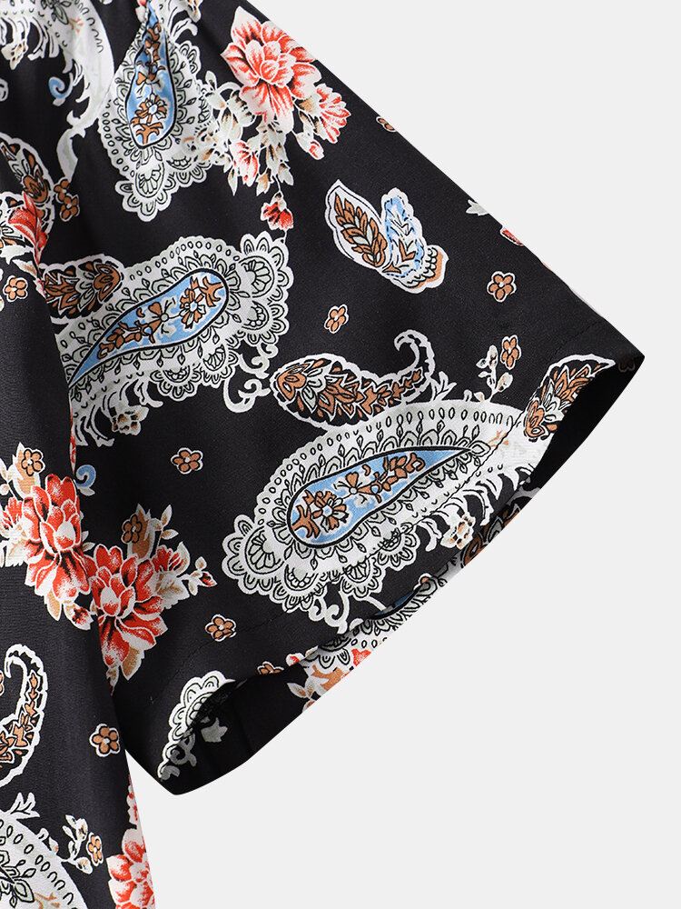 Miesten Vintage Paisley Pattern Street Buttons Ylös Käänne Helma Hihansuut Casual Paidat