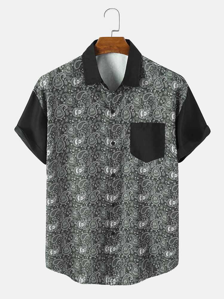 Miesten Yksiväriset Paisley Print Button Up Lyhythihaiset Paidat