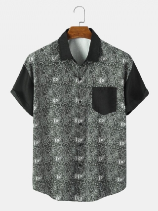 Miesten Yksiväriset Paisley Print Button Up Lyhythihaiset Paidat