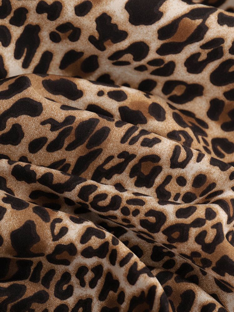 Jatkossa Rento Raglan Sleeve Leopard Löysä Maxi Mekko Naisille