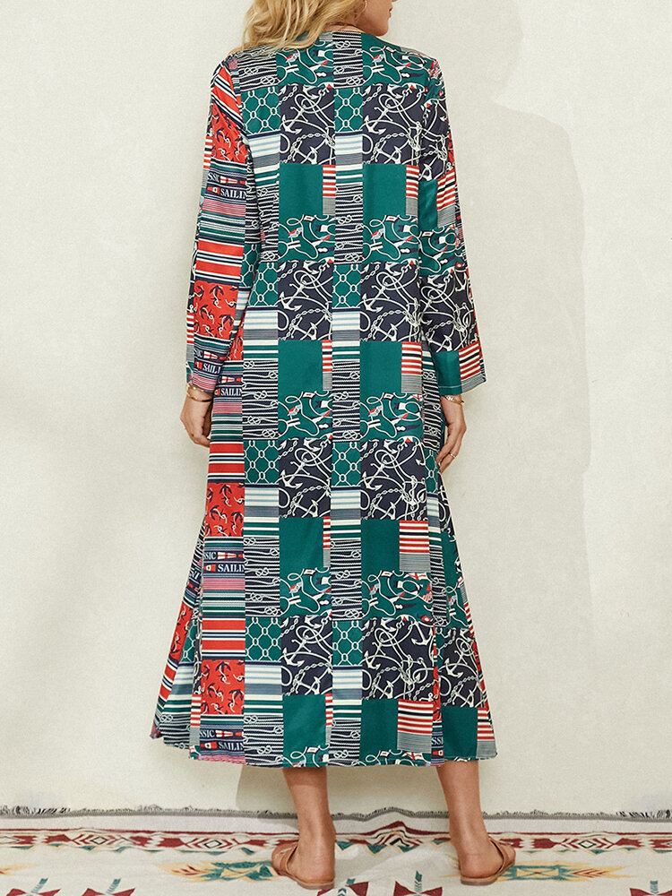 Naisten Colorblock Geometric Print Side Pocket Vintage Maxi-mekko