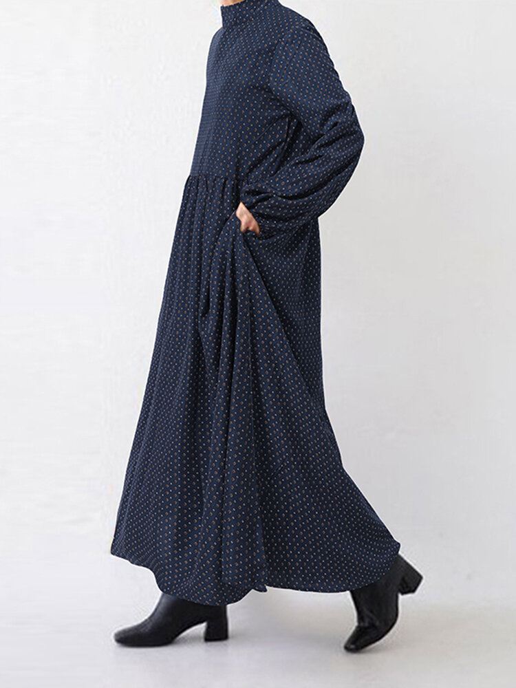 Naisten Diamond Print Swing Puff Sleeve Maxi-mekko Jossa Sivutasku