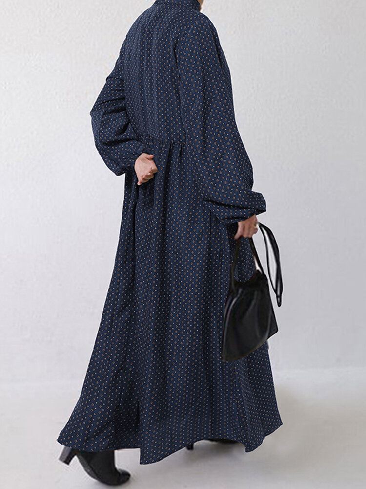 Naisten Diamond Print Swing Puff Sleeve Maxi-mekko Jossa Sivutasku