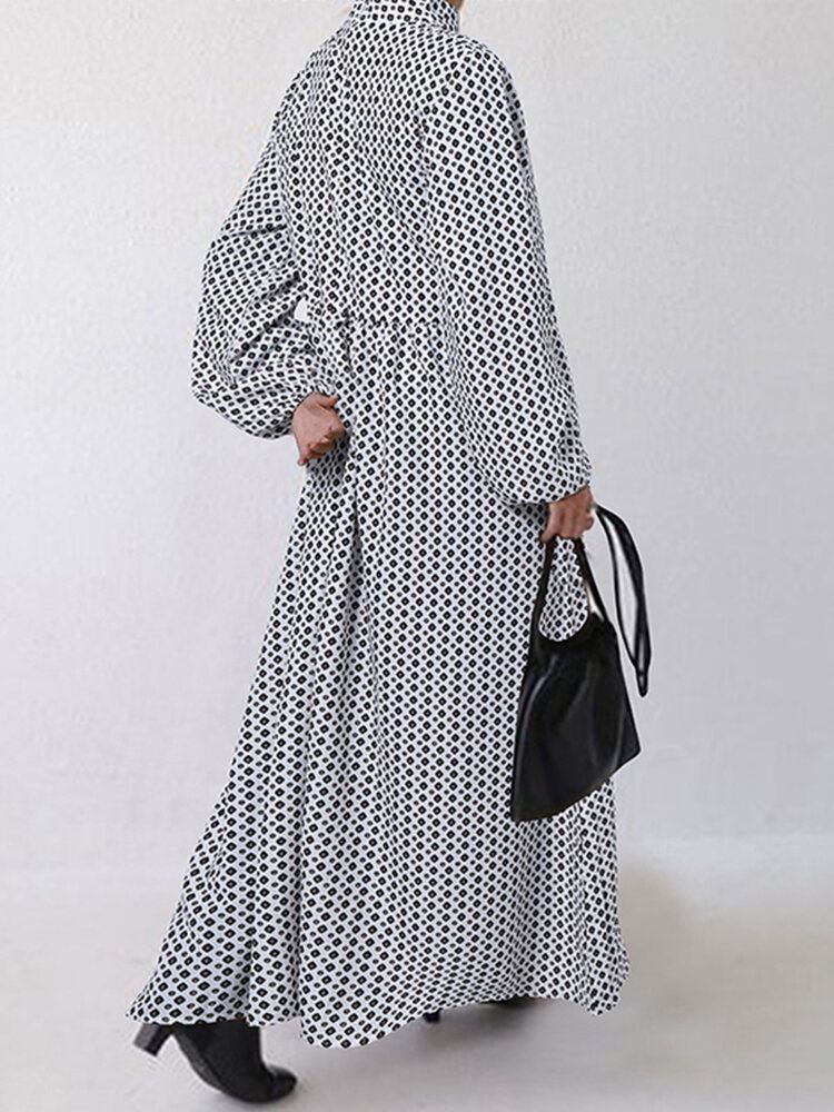 Naisten Diamond Print Swing Puff Sleeve Maxi-mekko Jossa Sivutasku