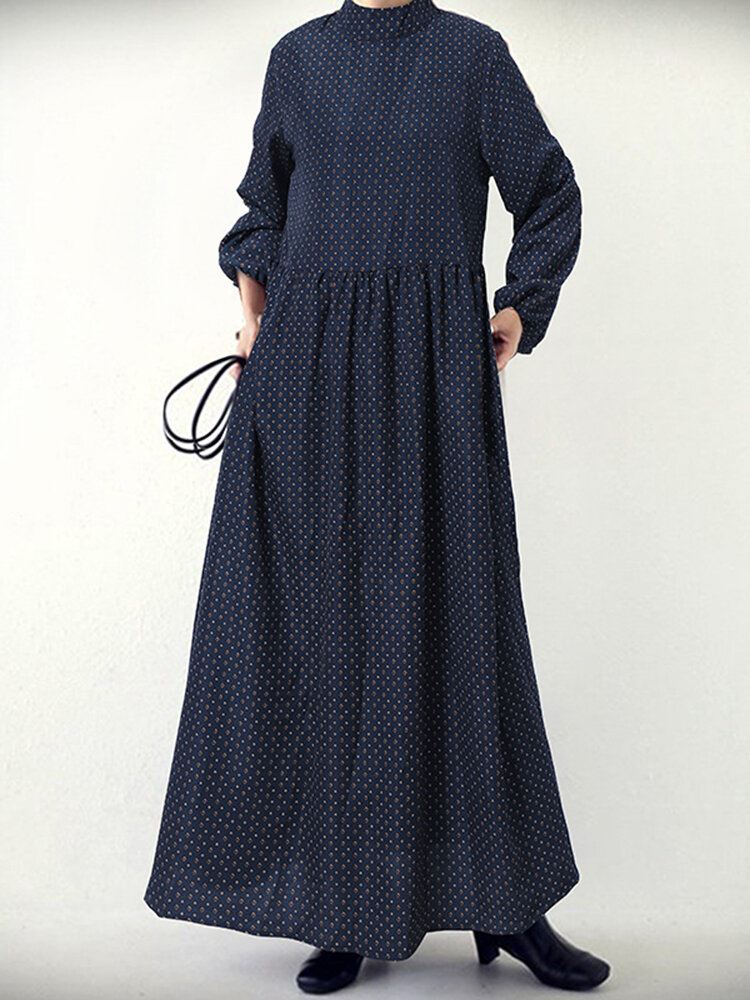 Naisten Diamond Print Swing Puff Sleeve Maxi-mekko Jossa Sivutasku