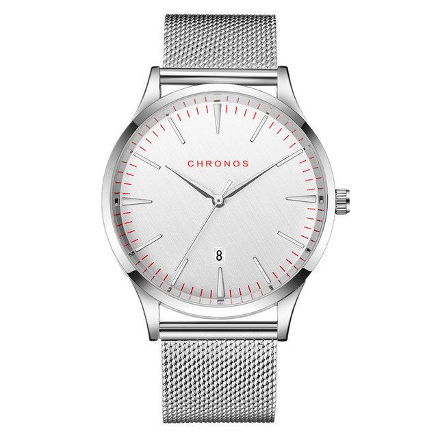 Casual Style Vedenpitävä Miesten Rannekello 40mm Hardlex Kellotaulu Ultra Thin Quartz Watch