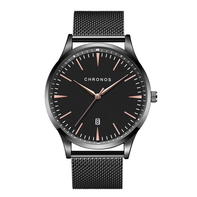 Casual Style Vedenpitävä Miesten Rannekello 40mm Hardlex Kellotaulu Ultra Thin Quartz Watch