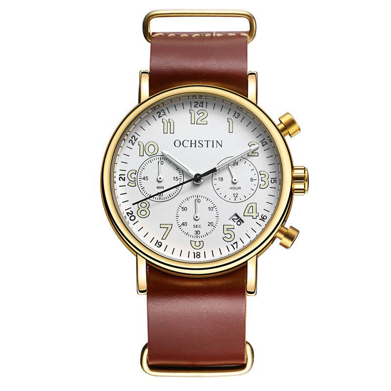 Chronograph Casual Style Miesten Rannekello Aito Nahka Rannekello Kvartsikello