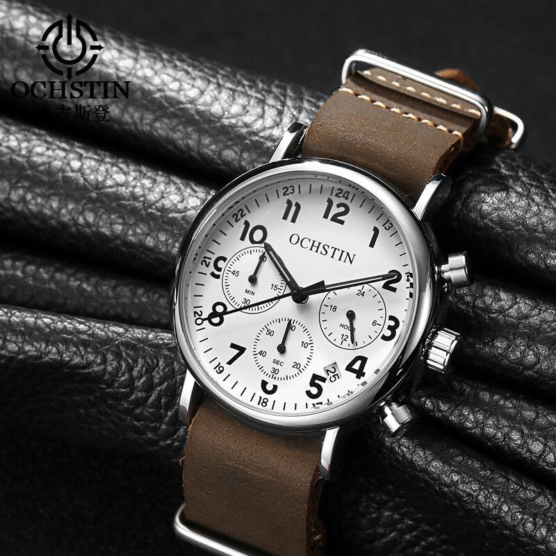 Chronograph Casual Style Miesten Rannekello Aito Nahka Rannekello Kvartsikello