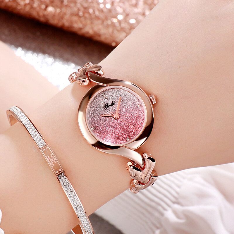 Gedi Fashion Elegant Luxury Crystal Gradient Color Kellotaulu Metalliseos Hihna Naisten Rannekellot Rannekellot Kvartsikello