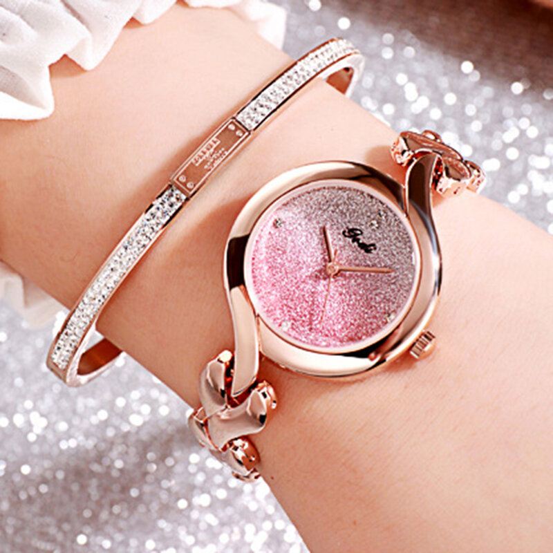 Gedi Fashion Elegant Luxury Crystal Gradient Color Kellotaulu Metalliseos Hihna Naisten Rannekellot Rannekellot Kvartsikello