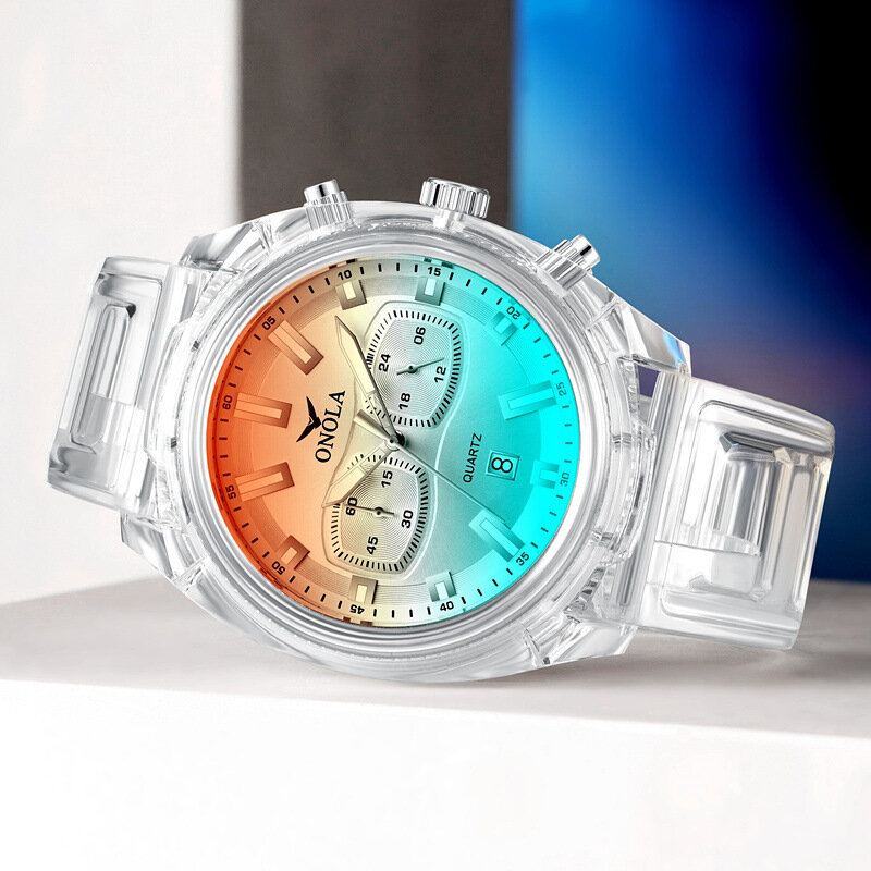 Miesten Muotikello Läpinäkyvä Kotelo Päivämääränäyttö Kronografi Creative Trend Quartz Watch