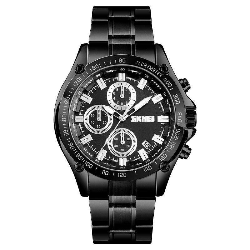 Miesten Ruostumattomasta Teräksestä Valmistettu Rannekello Running Seconds Chronograph Waterproof Business Quartz Watch