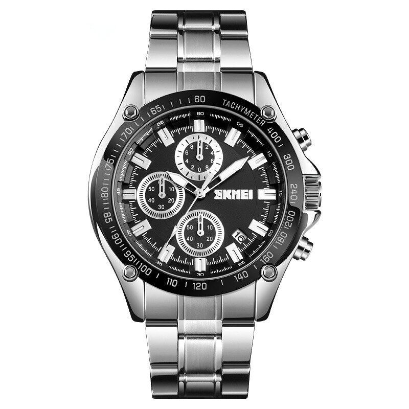 Miesten Ruostumattomasta Teräksestä Valmistettu Rannekello Running Seconds Chronograph Waterproof Business Quartz Watch