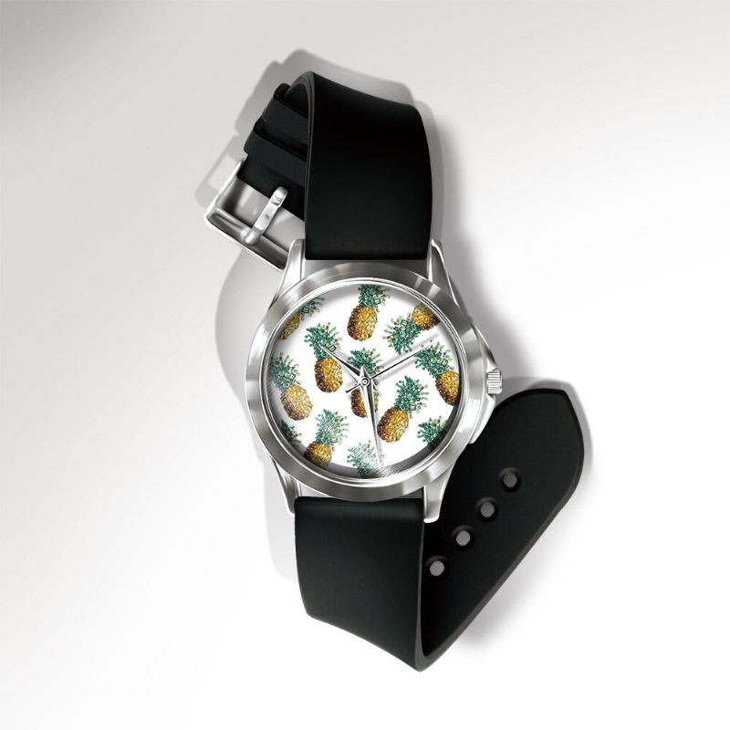 Muoti Ananasprinttikello Kesä Fruit Alloy Pvc Casual Lady Quartz Watch