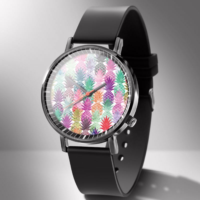 Muoti Ananasprinttikello Kesä Fruit Alloy Pvc Casual Lady Quartz Watch