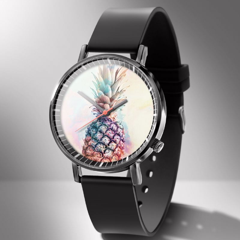 Muoti Ananasprinttikello Kesä Fruit Alloy Pvc Casual Lady Quartz Watch