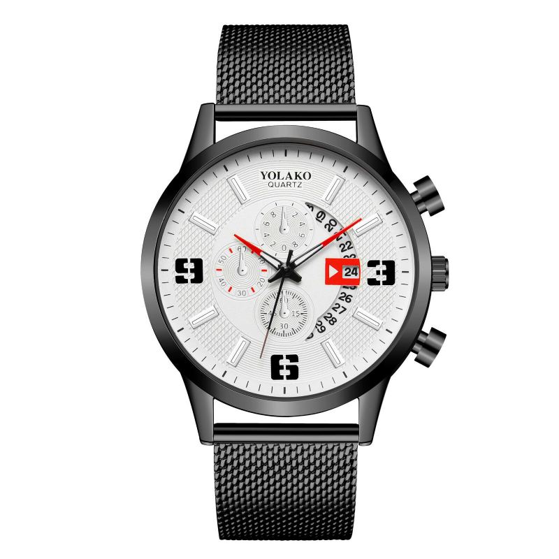 Muoti Elegant Alloy Miesten Business Watch Koristeltu Osoitinkalenteri Kvartsikello