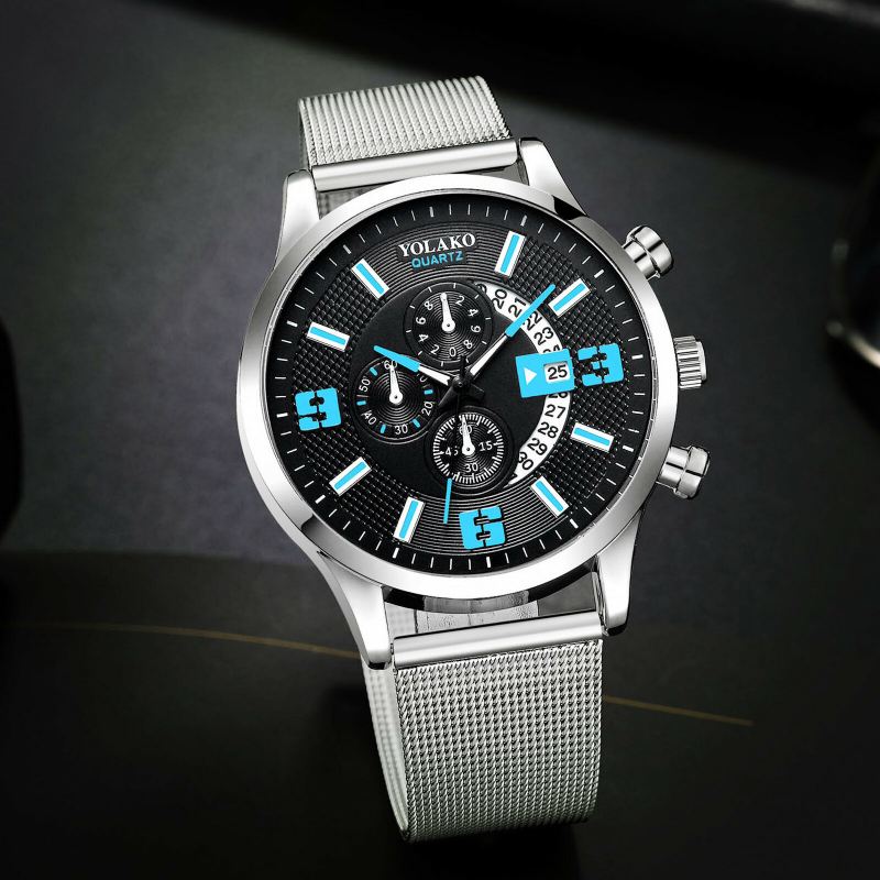 Muoti Elegant Alloy Miesten Business Watch Koristeltu Osoitinkalenteri Kvartsikello