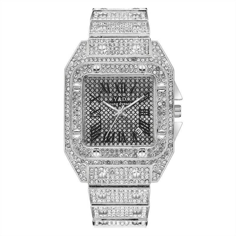 Muoti Elegent Causal Big Dial-teräsnauha Diamond Miesten Kvartsikello