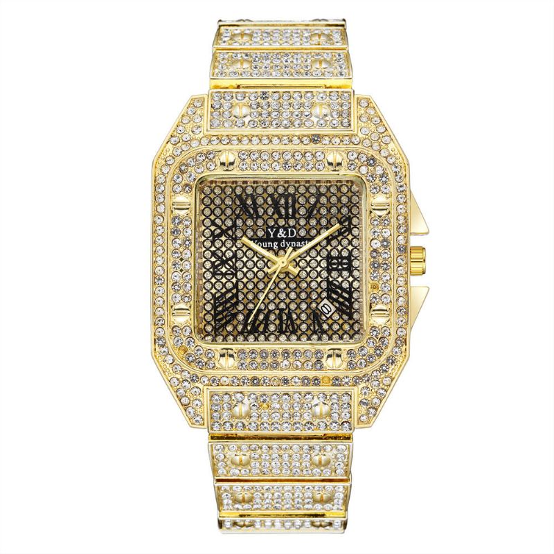 Muoti Elegent Causal Big Dial-teräsnauha Diamond Miesten Kvartsikello