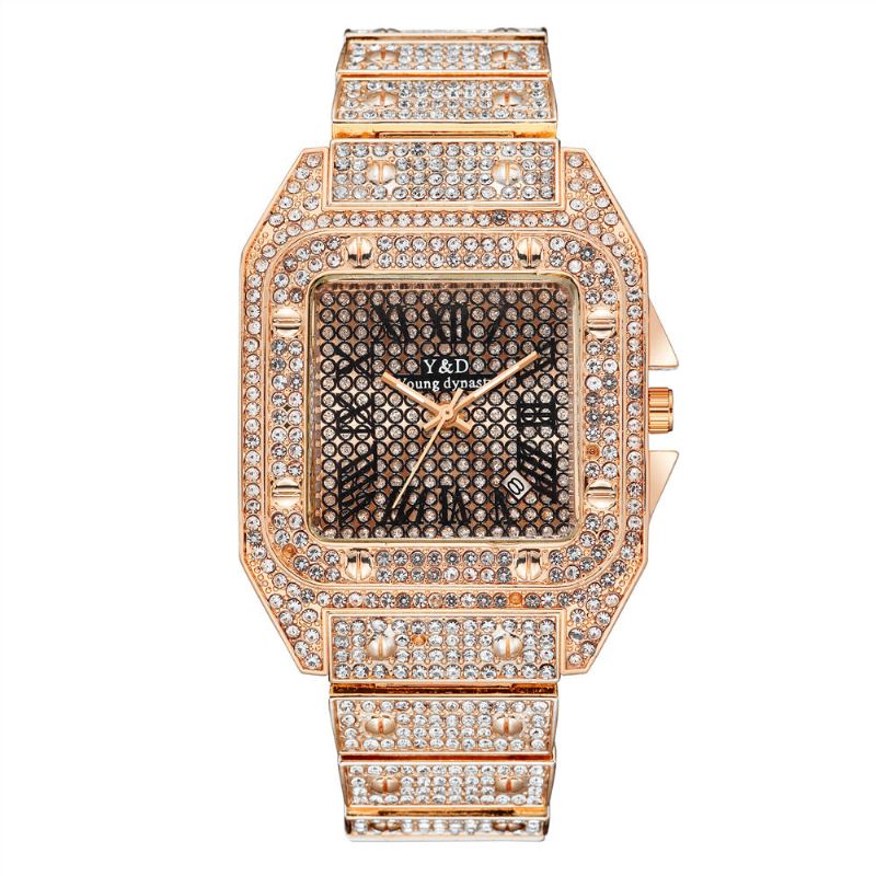 Muoti Elegent Causal Big Dial-teräsnauha Diamond Miesten Kvartsikello