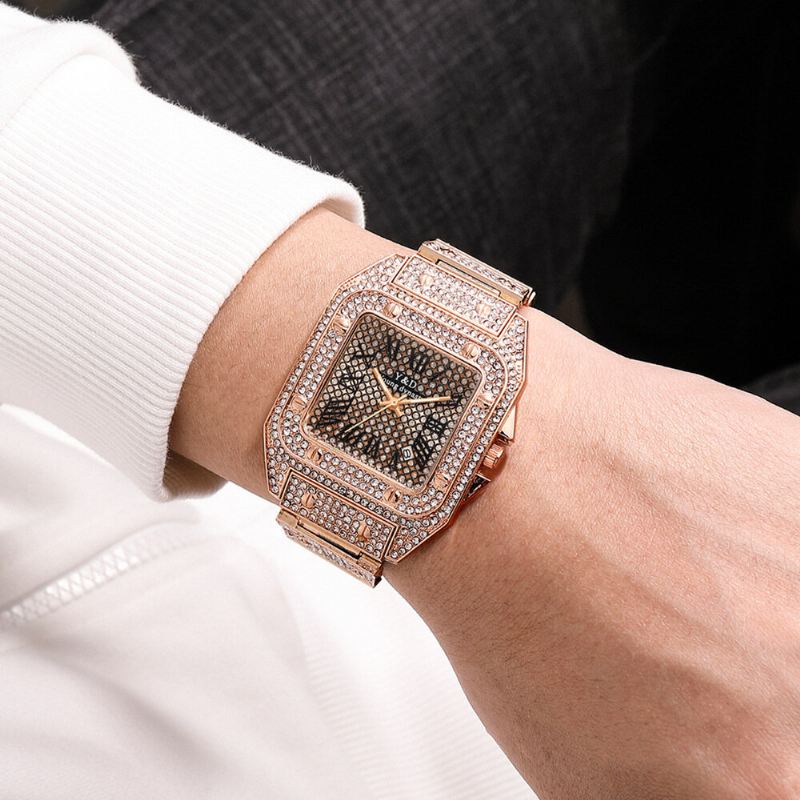 Muoti Elegent Causal Big Dial-teräsnauha Diamond Miesten Kvartsikello