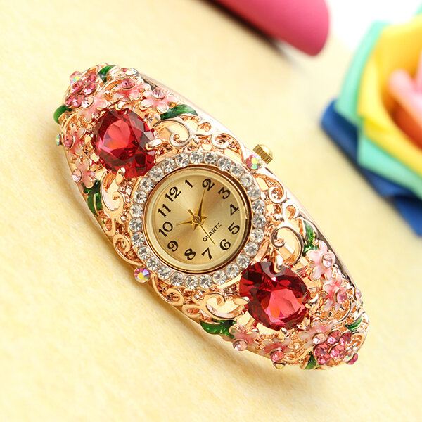 Retrotyylinen Naisten Rannekoru Kello Flower Diamond Quartz Watch