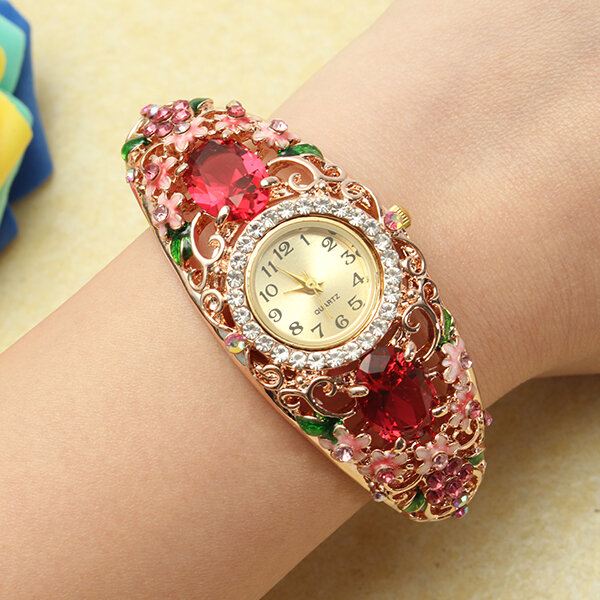 Retrotyylinen Naisten Rannekoru Kello Flower Diamond Quartz Watch