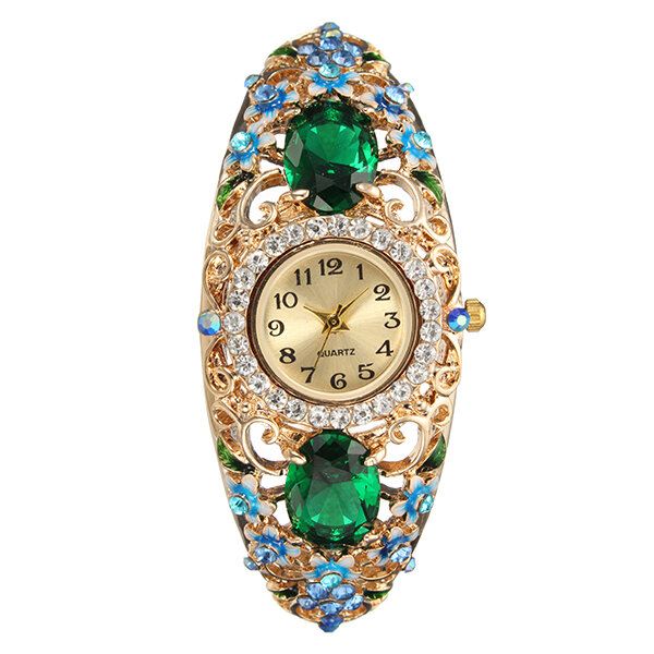 Retrotyylinen Naisten Rannekoru Kello Flower Diamond Quartz Watch