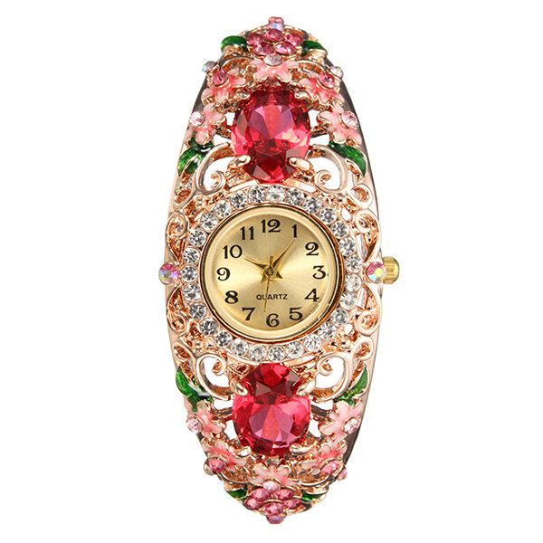 Retrotyylinen Naisten Rannekoru Kello Flower Diamond Quartz Watch