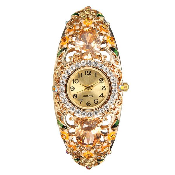 Retrotyylinen Naisten Rannekoru Kello Flower Diamond Quartz Watch