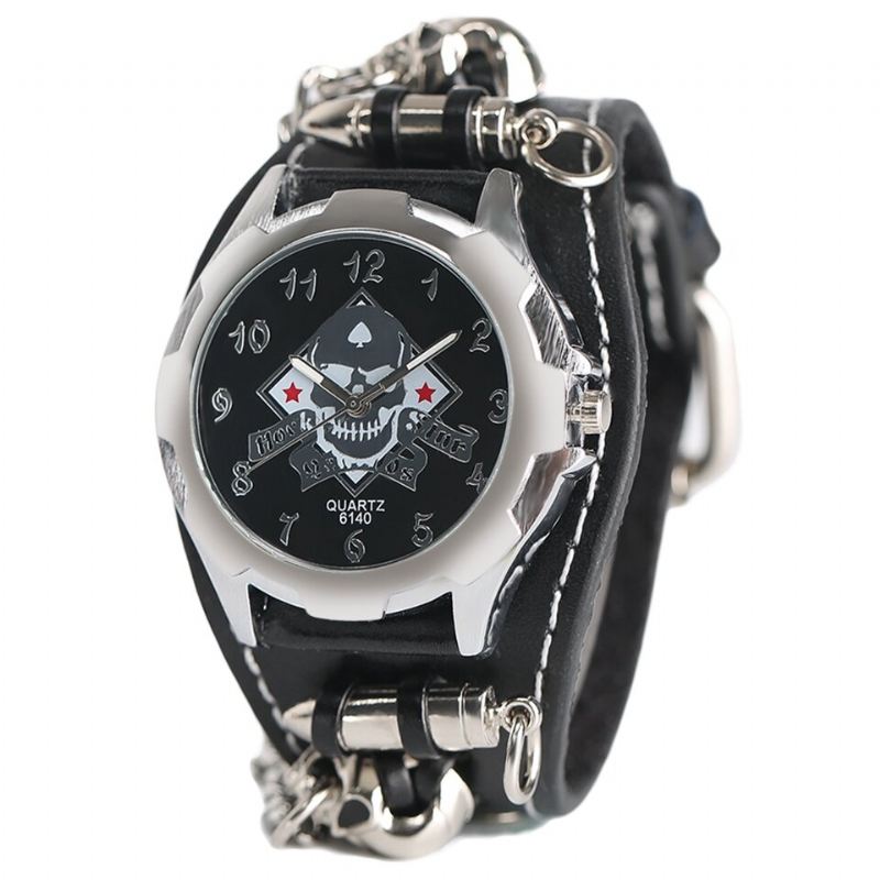 Vintage Square Dial Miesten Kello Hollow Skull Leather Quartz Watch