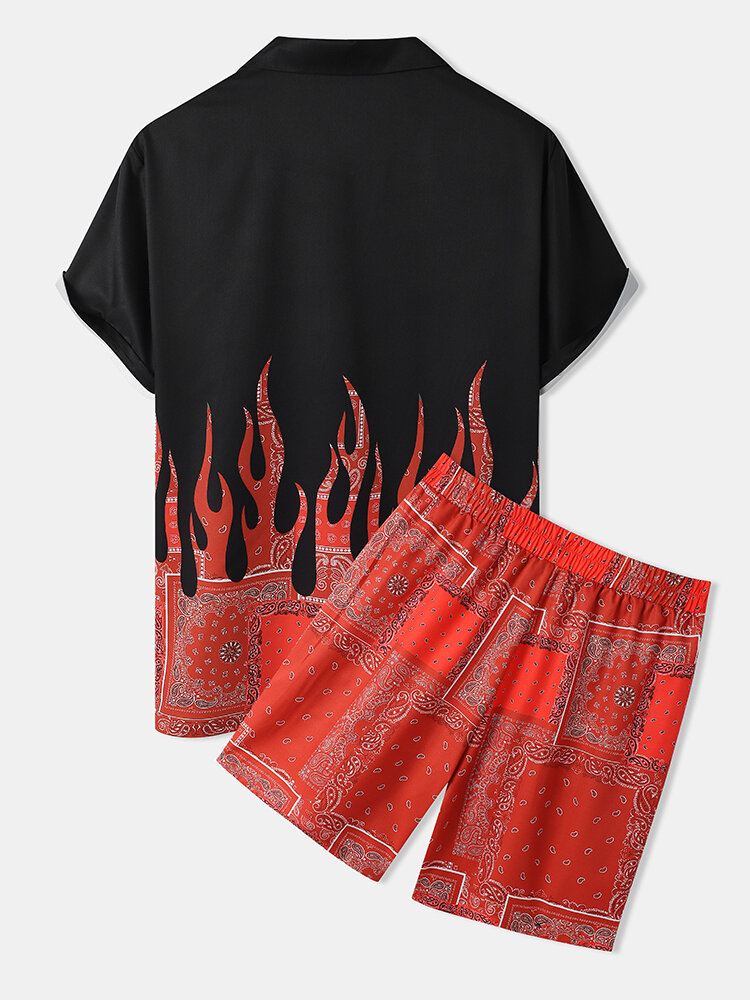 Miesten Flame Paisley Print Street Revere-kaulus Pehmeä Kaksiosaiset Asut