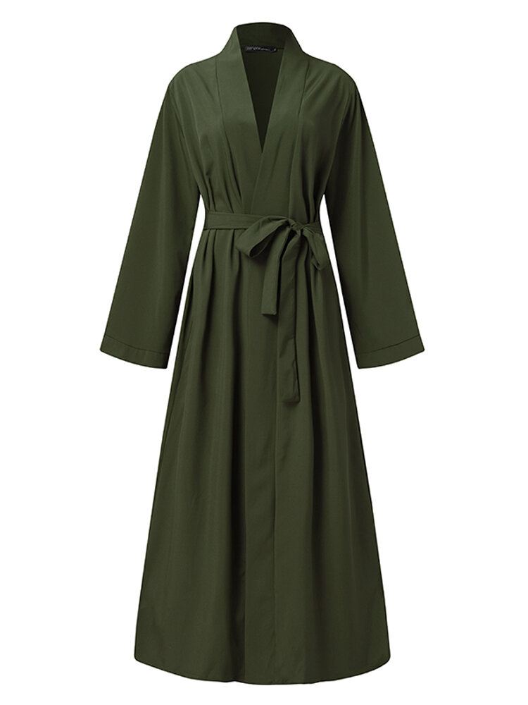 Naisten Vintage Yksivärinen Löysä Rento Neuletakki Abaya Kaftan Pitkähihainen Kaapu