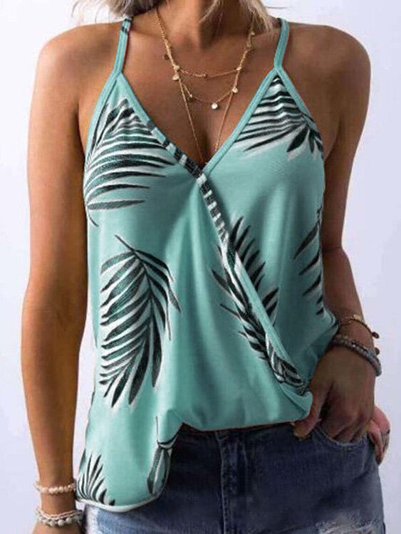 Tropical Plant Print V-pääntie Hihattomat Kesäiset Hawaii-tanktopit