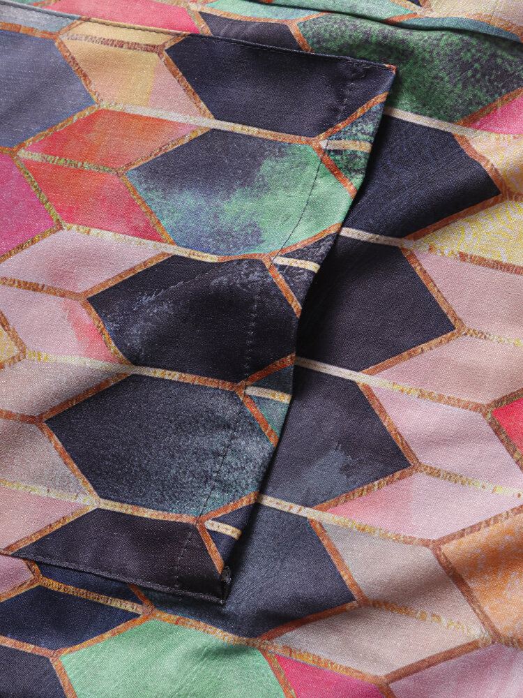 Retrogeometriset Painetut Olkaimet Patchwork Haalari Taskulla