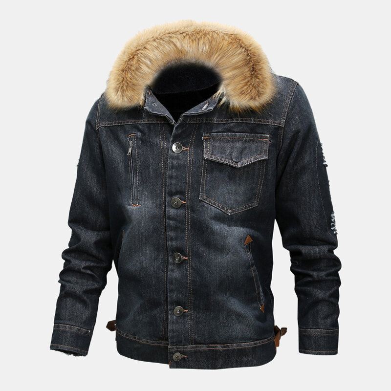 Miesten Muoti 100 % Puuvillaa Taskut Denim Fleece Paksunnettu Jalkakaulus Rento Takki