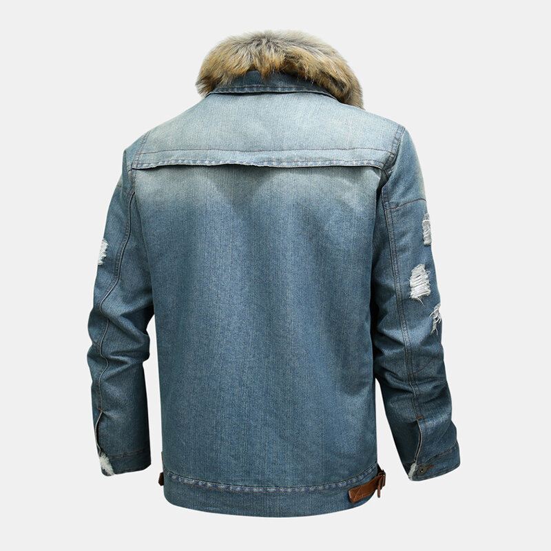 Miesten Muoti 100 % Puuvillaa Taskut Denim Fleece Paksunnettu Jalkakaulus Rento Takki