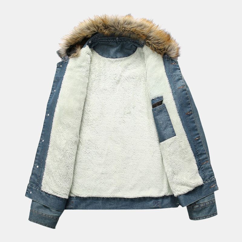 Miesten Muoti 100 % Puuvillaa Taskut Denim Fleece Paksunnettu Jalkakaulus Rento Takki