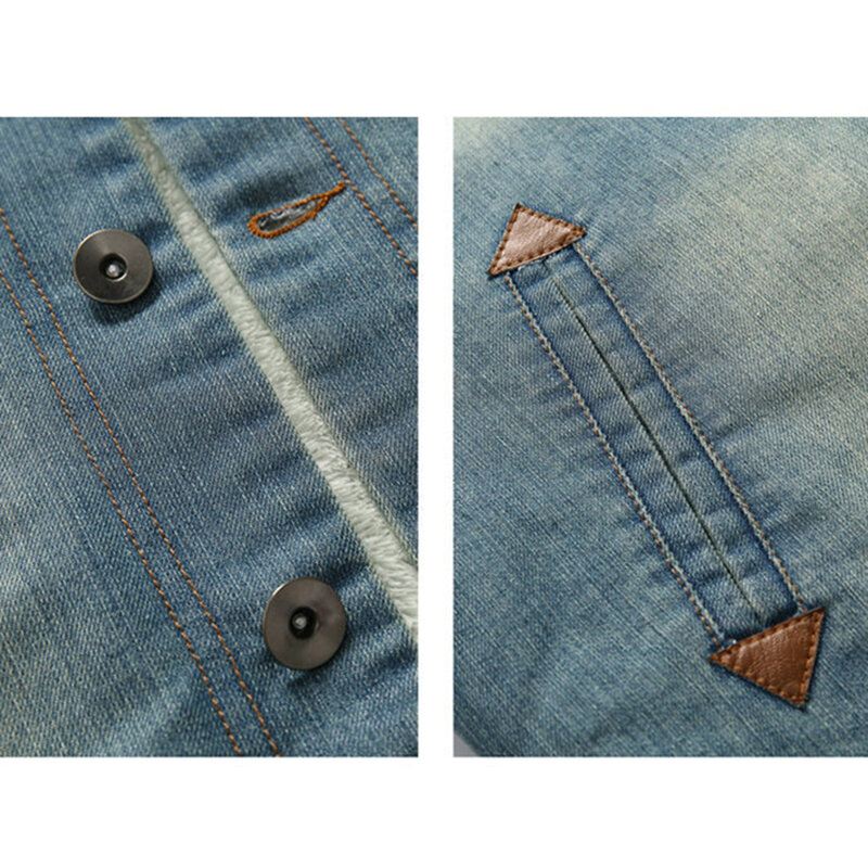 Miesten Muoti 100 % Puuvillaa Taskut Denim Fleece Paksunnettu Jalkakaulus Rento Takki