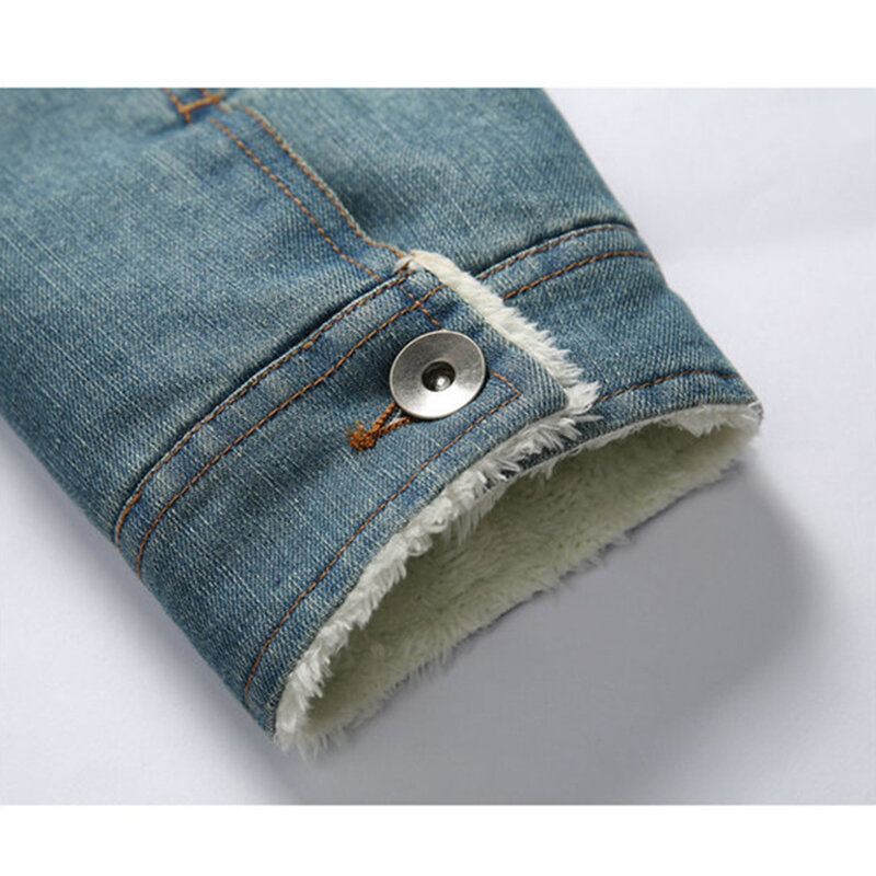 Miesten Muoti 100 % Puuvillaa Taskut Denim Fleece Paksunnettu Jalkakaulus Rento Takki