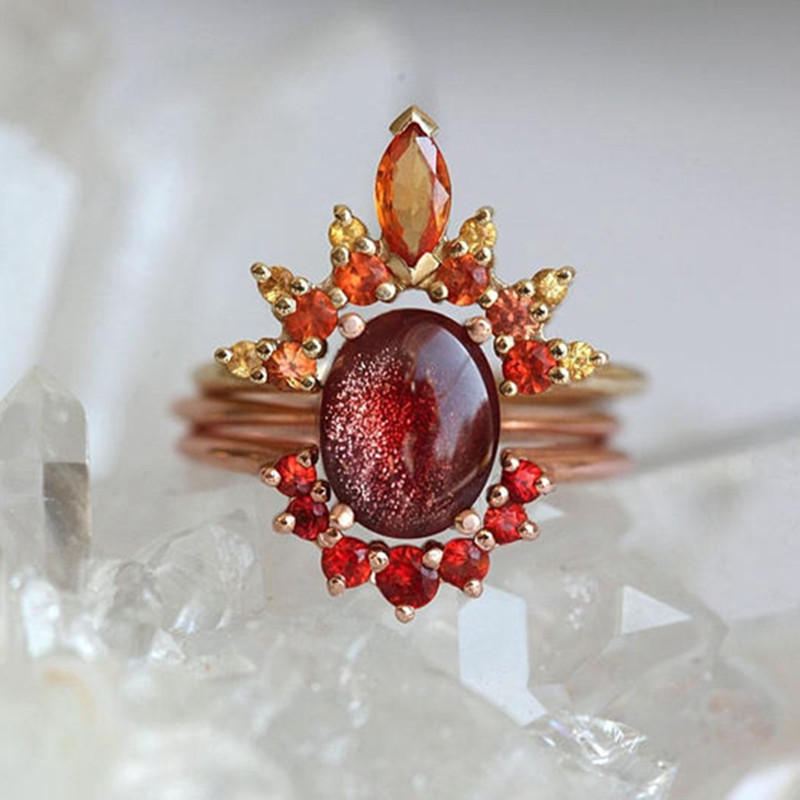 3 Kpl/setti Tyylikkäät Naisten Pinottavat Sormukset Ruby Crystal Flower Charm Bohemian Sormussetit Naisille