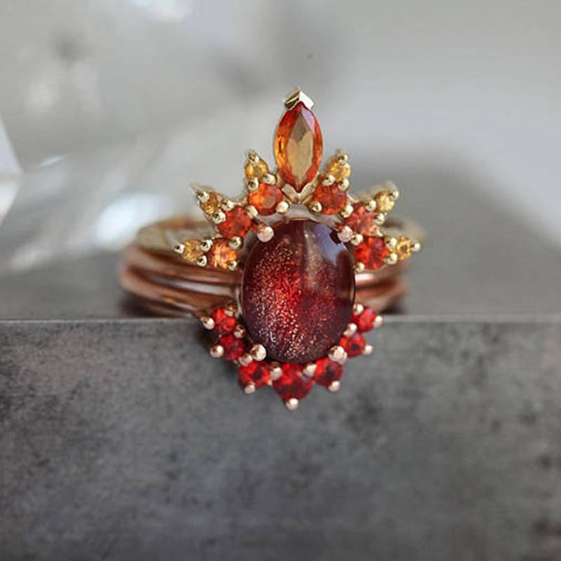 3 Kpl/setti Tyylikkäät Naisten Pinottavat Sormukset Ruby Crystal Flower Charm Bohemian Sormussetit Naisille