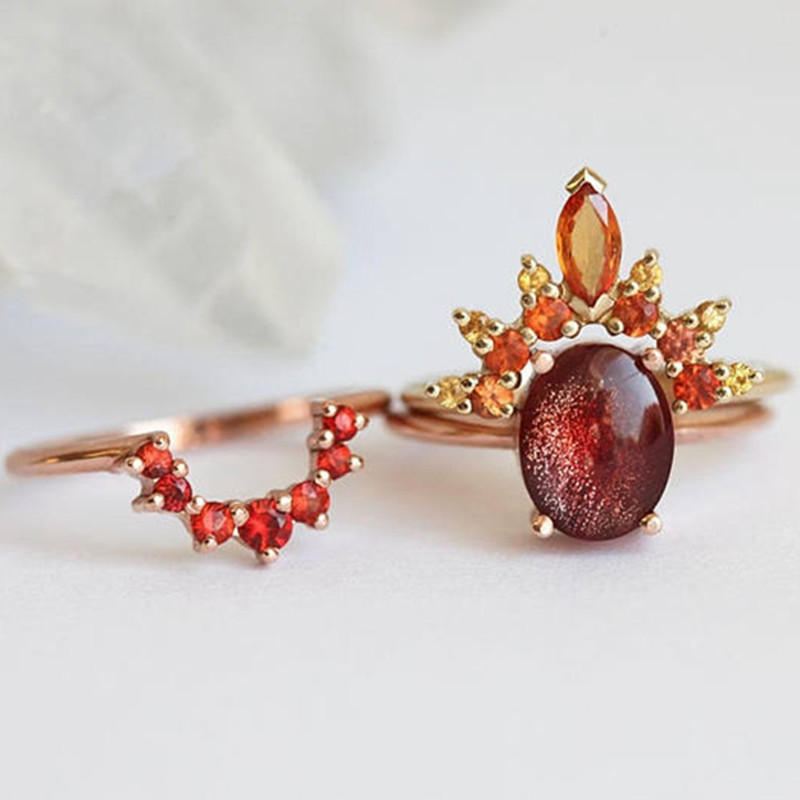 3 Kpl/setti Tyylikkäät Naisten Pinottavat Sormukset Ruby Crystal Flower Charm Bohemian Sormussetit Naisille