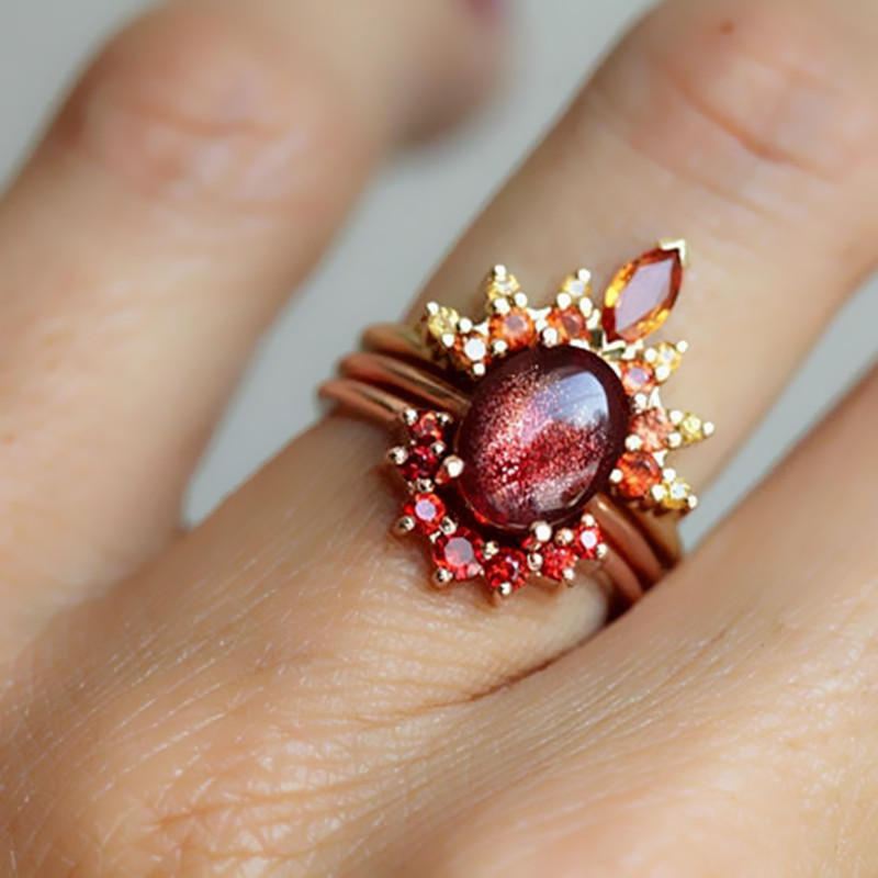 3 Kpl/setti Tyylikkäät Naisten Pinottavat Sormukset Ruby Crystal Flower Charm Bohemian Sormussetit Naisille