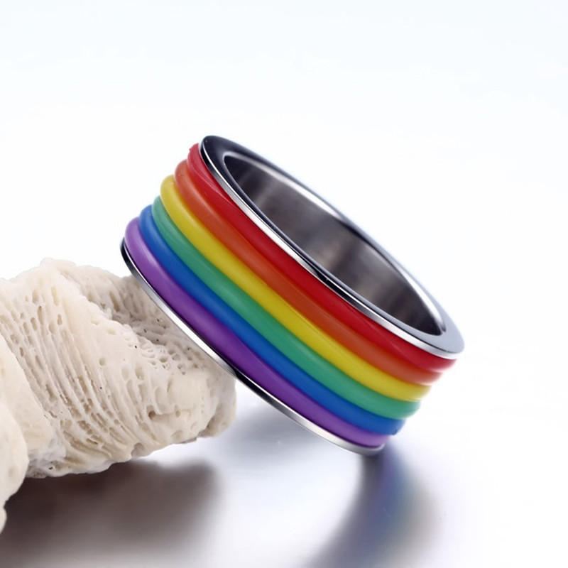 Muoti Ruostumattomasta Teräksestä Valmistettu Sormus Sateenkaari Silikonisormus Naisille Miehille Lgbt Band Unisex Korut