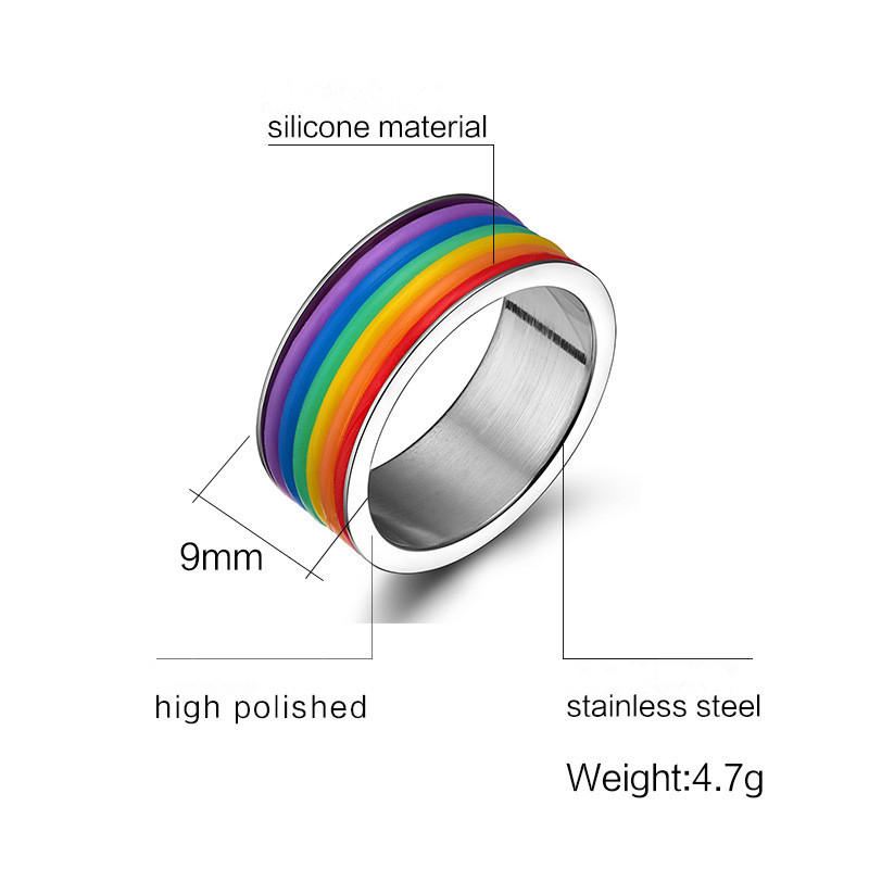 Muoti Ruostumattomasta Teräksestä Valmistettu Sormus Sateenkaari Silikonisormus Naisille Miehille Lgbt Band Unisex Korut