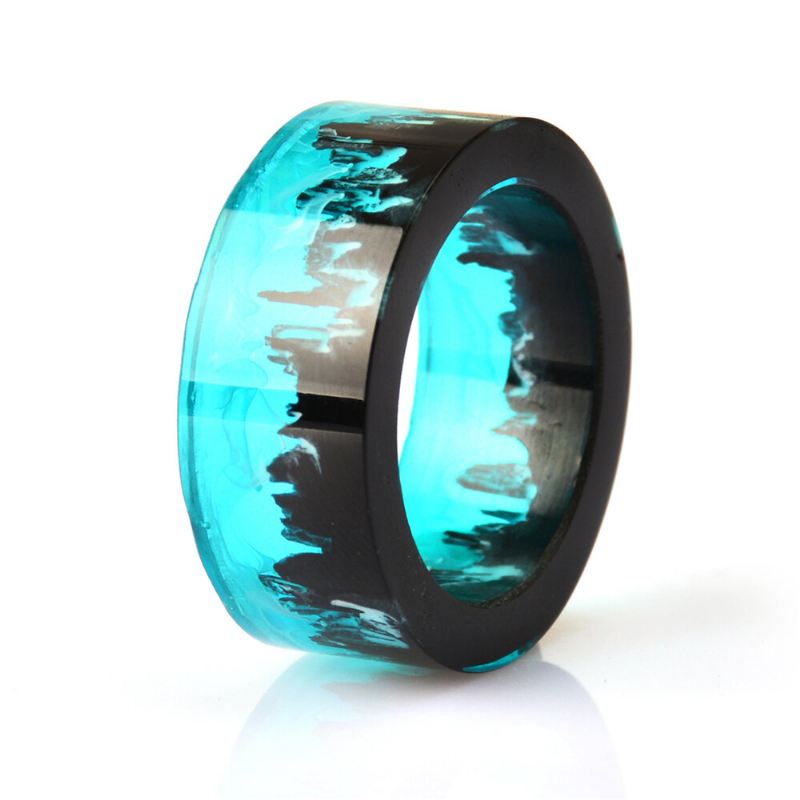 Time Gem Epoksisormus Tee Itse Käsintehty Mustemaalaus Magic Forest Resin Ring Unisex