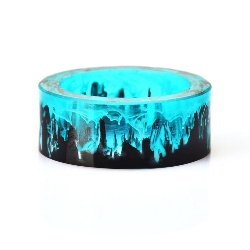 Time Gem Epoksisormus Tee Itse Käsintehty Mustemaalaus Magic Forest Resin Ring Unisex